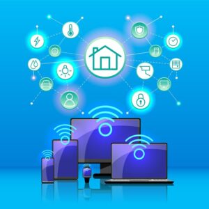 Smart home devices interconnected via the Internet of Things.